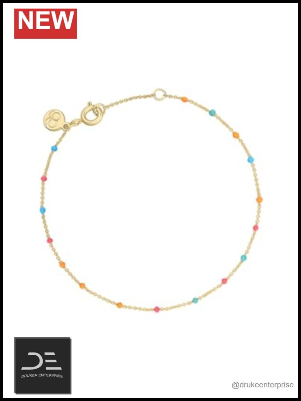 Gold Plated Chain Bracelet with Hand-Painted Enamel Beads